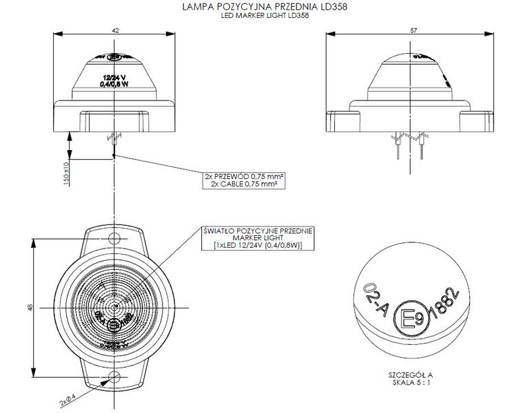 Lampa LED obrysowa pojedyncza przednia (LD358) zdjęcie 2