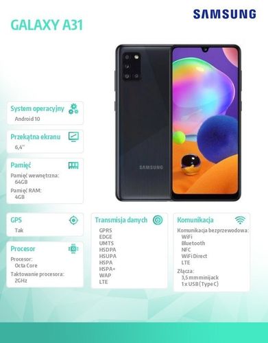 Smartfon GALAXY A31 DS Czarny na Arena.pl