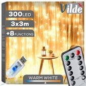 Kurtyna Świetlna Dekoracyjna Okienna Lampki Białe Ciepłe 300 LED 3x3m Pilot