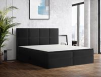ŁÓŻKO TAPICEROWANE kontynentalne BARO 140x200 czarny + MATERAC NAKŁADKA
