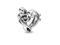 Rodowany srebrny charms do pandora serce serduszko heart klucz wiolinowy nutka srebro 925 B-75