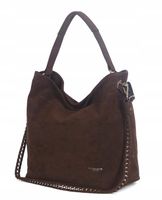 Flora&Co Paris Czekoladowa zamszowa torebka Worek Łańcuszek + Pasek Zamsz