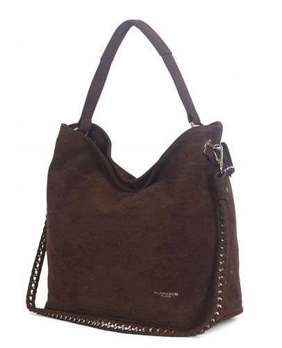 Flora&Co Paris Czekoladowa zamszowa torebka Worek Łańcuszek + Pasek Zamsz na Arena.pl