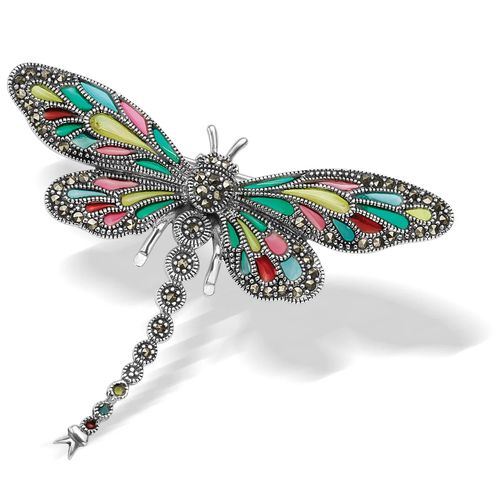 broszka srebrna - ważka - z emalią i markazytami na Arena.pl