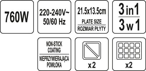 opiekacz 760w, 3w1 - w-67525 na Arena.pl