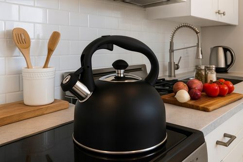 CZAJNIK INDUKCJA GAZ Z GWIZDKIEM TRADYCYJNY CZARNY MATOWY POJEMNY 2,5 L na Arena.pl