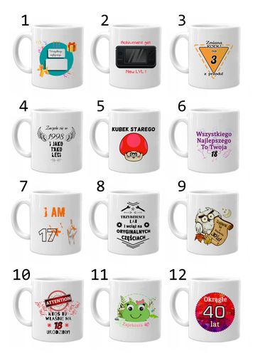 KUBEK Z NADRUKIEM ŚMIESZNY PREZENT NA URODZINY RÓŻNE WZORY na Arena.pl
