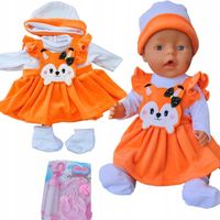 SUKIENKA czapeczka bluzeczka ubranko dla lalki bobasa CIUSZKI POMARANCZOWE