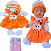 SUKIENKA czapeczka bluzeczka ubranko dla lalki bobasa CIUSZKI POMARANCZOWE