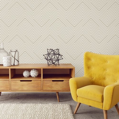 Tapeta Do Salonu Beżowy Wzór GEOMETRYCZNY Ozdoba na Arena.pl