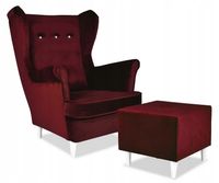 Fotel uszak ARI z podnóżkiem skandynawski Family Meble bordowy aksamit