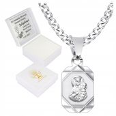 Łańcuszek Srebrny Medalik Komunijny Matka Boska na Komunię na Chrzest