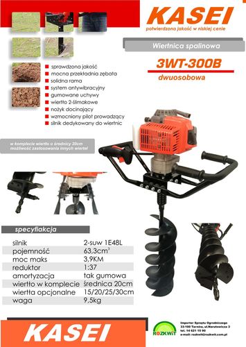 KASEI 3WT-300B WIERTNICA GLEBOWA SPALINOWA ŚWIDER GLEBOWY DO ZIEMI DWUOSOBOWA Z WIERTŁEM na Arena.pl