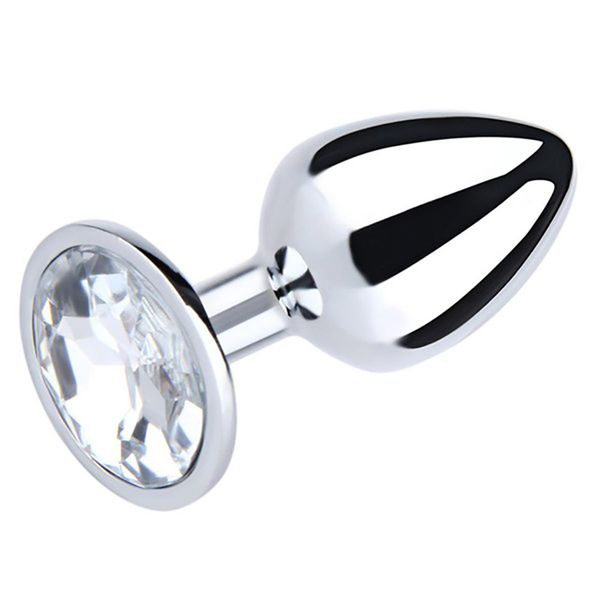 Silver Small Butt Plug With White Diamond zdjęcie 1