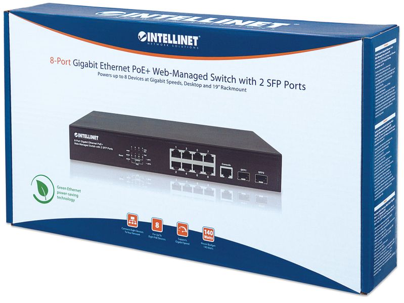 INTELLINET SWITCH ZARZĄDZALNY GIGABIT 8x POE+ 140W 802.3AT/AF, 2x SFP zdjęcie 7