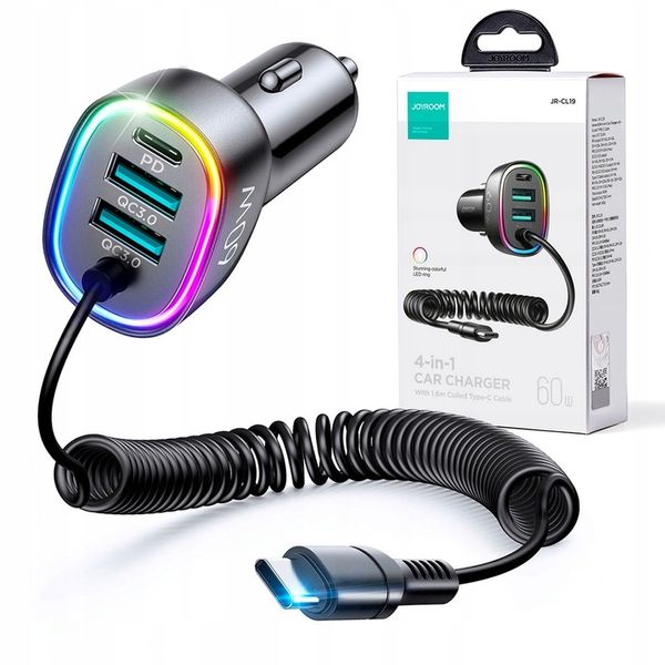 JOYROOM ŁADOWARKA SAMOCHODOWA 2x USB 1x USB C Z KABLEM USB C DO SAMOCHODU zdjęcie 1