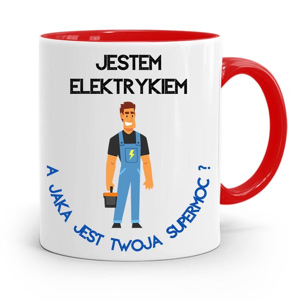 Kubek Czerwony Dla Elektryka Jestem Elektrykiem Z Nadrukiem Ze Zdjęciem zdjęcie 1