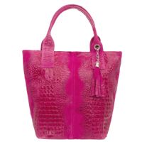 VERA PELLE torebka zamszowa shopper kroko z długimi rączkami V141 fuksja