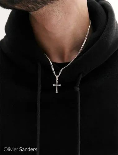 SREBRNY ŁAŃCUSZEK Z KRZYŻYKIEM NASZYJNIK MĘSKI PANCERKA 925 GRAWER CHŁOPAKA na Arena.pl