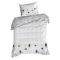 Pościel 140x200 + 70x80 biała niebieska kwiaty satyna bawełna