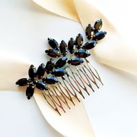 Srebrny grzebyk czarny z cyrkoniami elegancka ozdoba wieczorowa przyjęcie