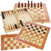 Szachy Drewniane Warcaby Tryktryk Gra Planszowa 3w1 Klasyczna Plansza