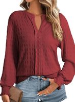 Bluzka Damska Koszula V-Neck Długi Rękaw Elegancka Casualowa Czerwona L