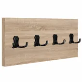 WIESZAK ŚCIENNY PANELOWY 4 MOCNE CZARNE HAKI LOFTOWY 45x18CM DĄB SONOMA