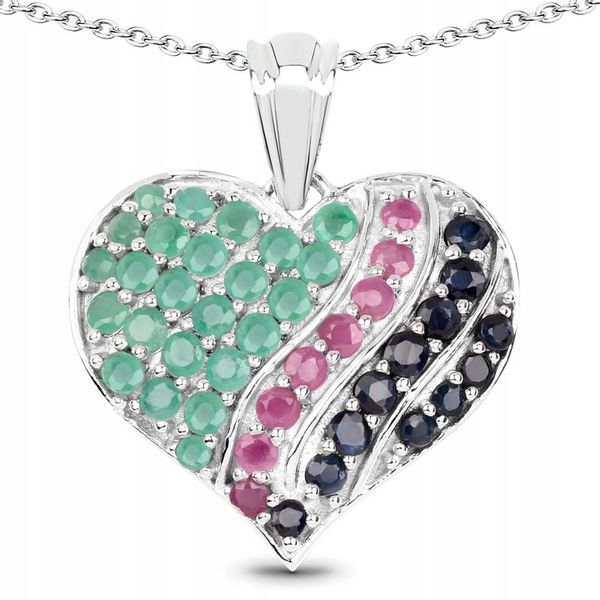 SREBRNY WISIOREK SERCE SZMARAGD RUBIN SZAFIR zdjęcie 1