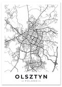 Plakat mapa Olsztyn czarnobiała 70x100 cm