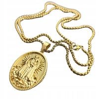 Złoty Medalik z Łańcuszkiem Duży Matka Boska Stal 316L