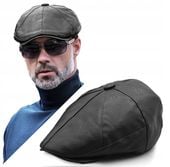 Kaszkiet męski skórzany PREMIUM ocieplany Peaky Blinders czarny Pako Jeans