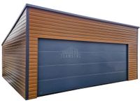 Garaż blaszany 6,5x6m Brama segmentowa drzwi drewnopodobny dach  TS931