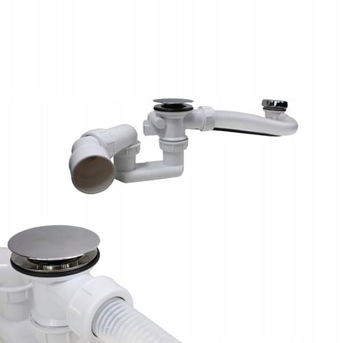 Syfon wannowy chrom z przelewem automatyczny do wanny na pokrętło niski na Arena.pl