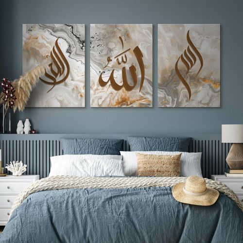 Obrazy Na Płótnie Set Abstrakcja Marmur Boho Islamskie Symbole 90cm x 40cm na Arena.pl