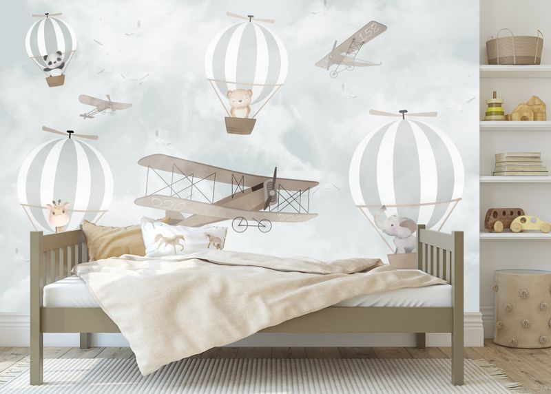 Fototapeta Dla Dzieci ZWIERZĘTA Balony Samolot Vintage 135cm x 90cm zdjęcie 11