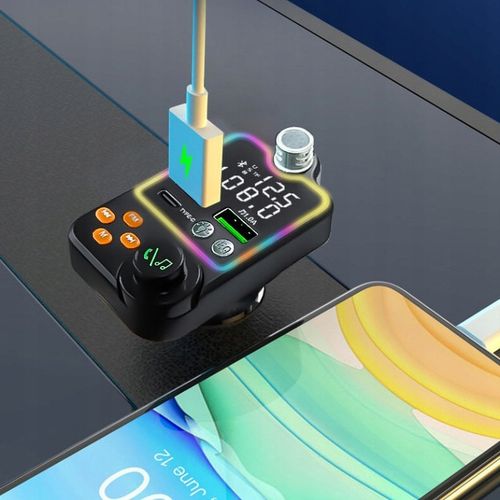 TRANSMITER BLUETOOTH SAMOCHODOWY BT 5.0 ŁADOWANIE QC 3x USB RGB AUDIO FM na Arena.pl