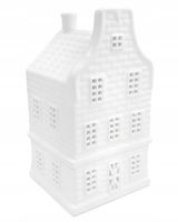 BIAŁY DOMEK CERAMICZNY NA T-LIGHT LAMPION ŚWIECZNIK ŚWIĄTECZNY