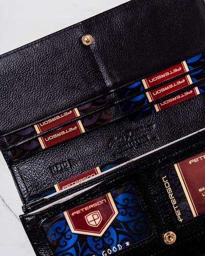 PETERSON portfel damski skórzany elegancki lakierowany P213 czarny na Arena.pl