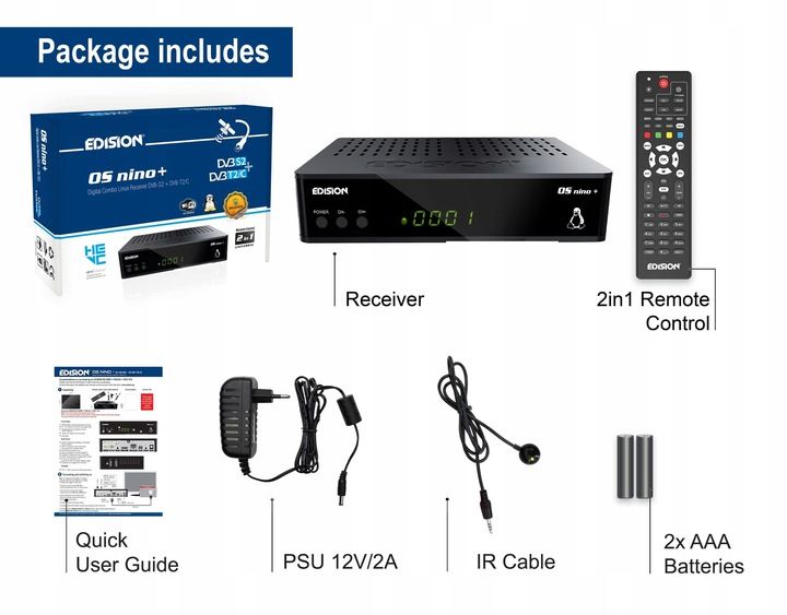Edision Os NINO+ Full Hd Linux E2 odbiornik Combo zdjęcie 13