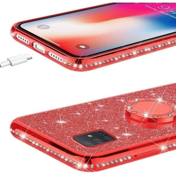 Etui Huawei Y5P Diamond Ring Brokat Czerwony zdjęcie 3