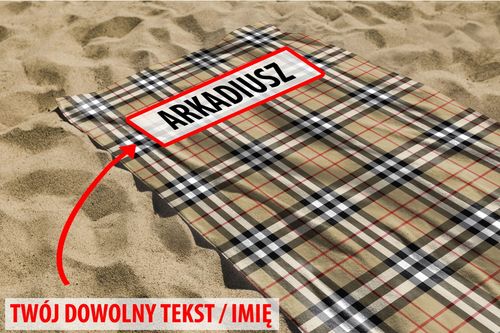RĘCZNIK Beżowa krata z twoim dowolnym tekstem 200x75cm 008L na Arena.pl