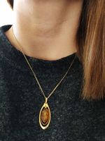 Srebro Pozlacane zawieszka z dużym bursztynem