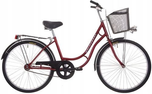 Rower Damski Damka Męski Miejski Retro Uniwersal 26 Kosz Bordowy na Arena.pl