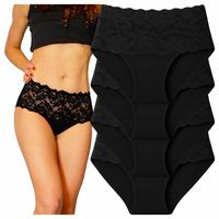 4x Majtki Damskie Bawełniane FiGi Koronkowe Seksi CZARNE Kobiece