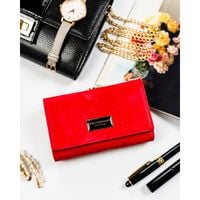 poziomy, czerwony portfel damski ze skóry naturalnej i ekologicznej