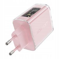 Ładowarka sieciowa GaN 65W 3 porty 1x USB 2x USB-C różowa