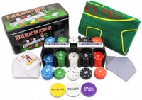 ZESTAW DO POKERA TEXAS ŻETONY 200 szt. DEALER BLIND KARTY 2 TALIE MATA ETUI