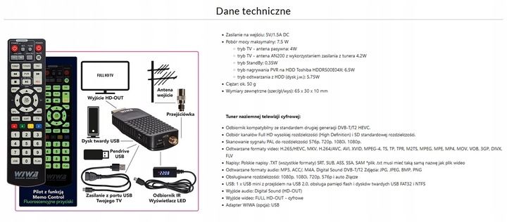 Dekoder Tuner TV Wiwaj DVB-T2 HEVEC MINI LED zdjęcie 7