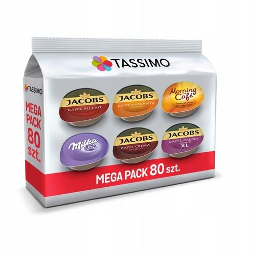 Kapsułki TASSIMO Jacobs MEGAPACK 80 kaw, 5+1 opakowanie + ciastka GRATIS! na Arena.pl